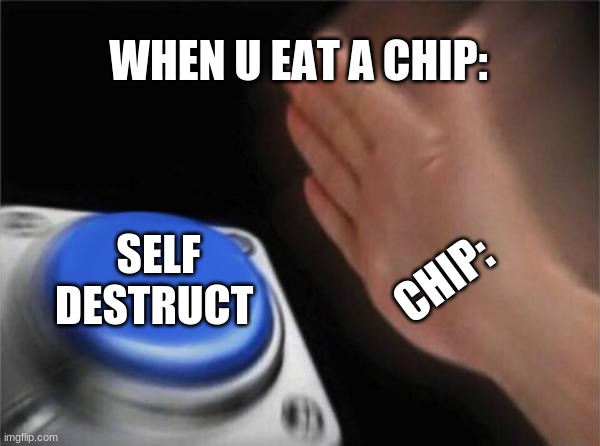 chips be like: | WHEN U EAT A CHIP:; SELF DESTRUCT; CHIP: | image tagged in memes,blank nut button,chips | made w/ Imgflip meme maker