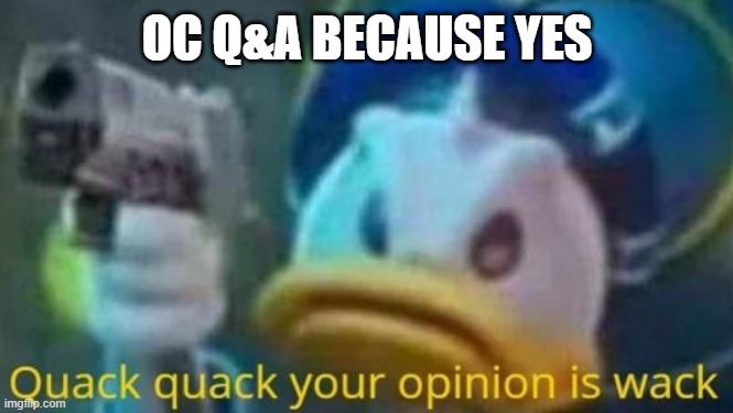 quack quack your opinion is wack | OC Q&A BECAUSE YES | image tagged in quack quack your opinion is wack | made w/ Imgflip meme maker