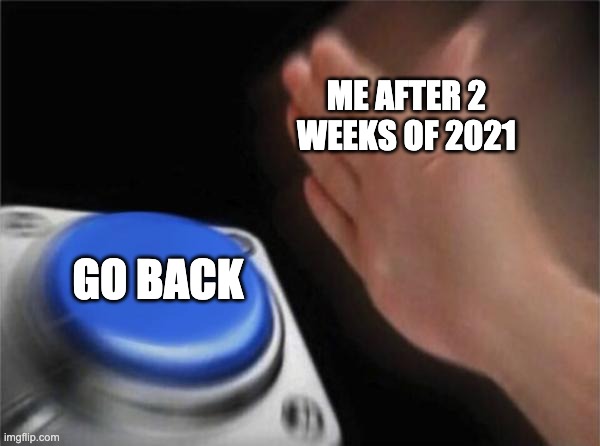 Blank Nut Button Meme | ME AFTER 2 WEEKS OF 2021 GO BACK | image tagged in memes,blank nut button | made w/ Imgflip meme maker