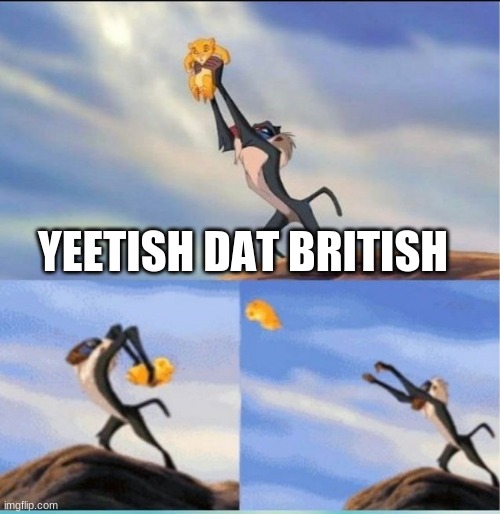 lion being yeeted | YEETISH DAT BRITISH | image tagged in lion being yeeted | made w/ Imgflip meme maker