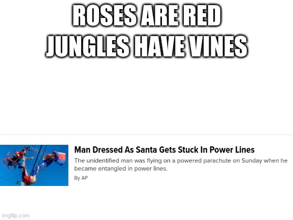 Umm...what | ROSES ARE RED; JUNGLES HAVE VINES | image tagged in blank white template,roses are red,santa,santa claus | made w/ Imgflip meme maker
