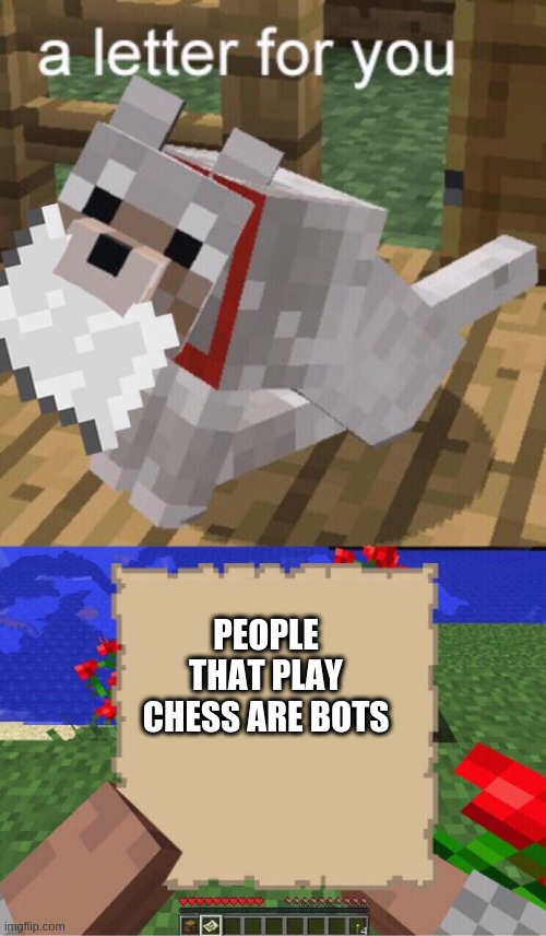 Minecraft Mail | PEOPLE THAT PLAY CHESS ARE BOTS | image tagged in minecraft mail | made w/ Imgflip meme maker