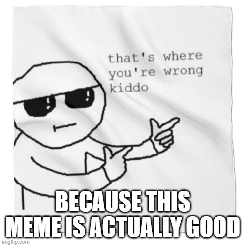that's where youre wrong kiddo! | BECAUSE THIS MEME IS ACTUALLY GOOD | image tagged in that's where youre wrong kiddo | made w/ Imgflip meme maker