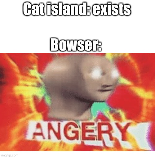 but why doe | Cat island: exists; Bowser: | image tagged in meme man angery,super mario,3d,world | made w/ Imgflip meme maker
