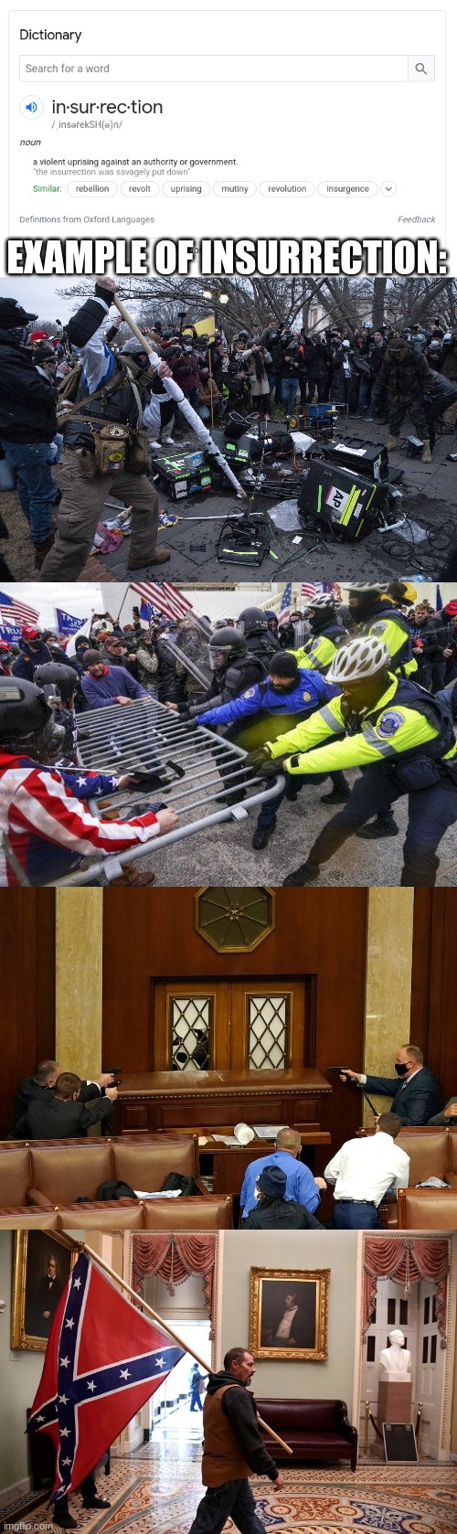 The events on Jan 6, were, by definition, insurrection. | EXAMPLE OF INSURRECTION: | image tagged in jan 6 2021,capitol insurrection,jan 6 2021 confederate flag | made w/ Imgflip meme maker