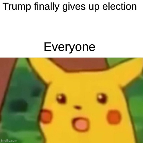 Surprised Pikachu Meme | Trump finally gives up election; Everyone | image tagged in memes,surprised pikachu | made w/ Imgflip meme maker