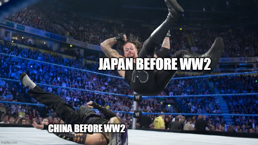China was weak back then | JAPAN BEFORE WW2; CHINA BEFORE WW2 | image tagged in meme smackdown,china,japan | made w/ Imgflip meme maker