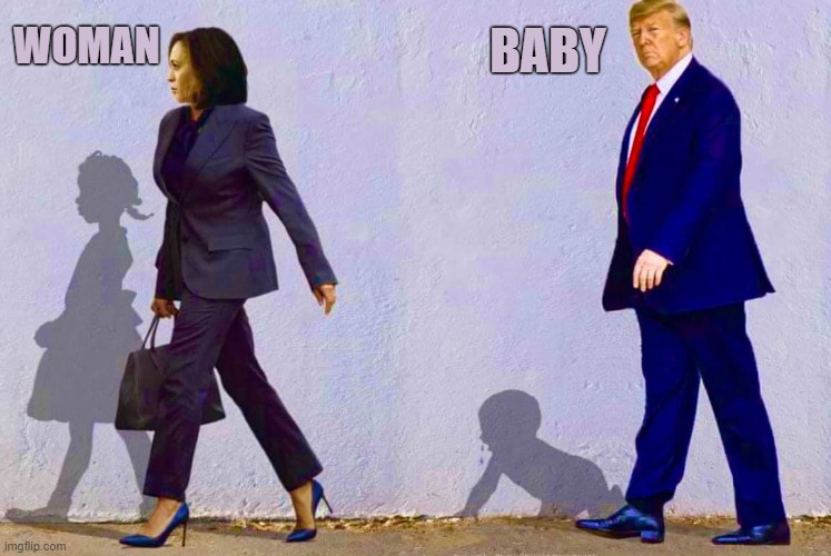 GROW UP | BABY; WOMAN | image tagged in woman,baby,kamala,trump,grow up,mature | made w/ Imgflip meme maker