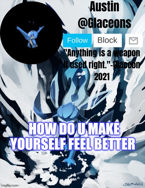 Glaceons | HOW DO U MAKE YOURSELF FEEL BETTER | image tagged in glaceons | made w/ Imgflip meme maker