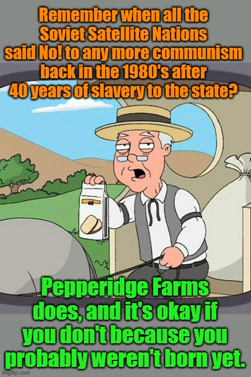 The Purge and the Shaming are already raging, Shunning is next then worse. Remember Poland. Say No now, not later. | Remember when all the Soviet Satellite Nations said No! to any more communism back in the 1980's after 40 years of slavery to the state? Pepperidge Farms does, and it's okay if you don't because you probably weren't born yet. | image tagged in memes,pepperidge farm remembers | made w/ Imgflip meme maker