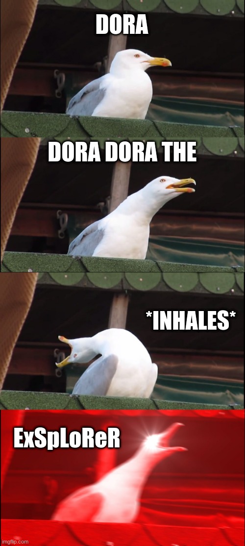 lol soooo funny | DORA; DORA DORA THE; *INHALES*; ExSpLoReR | image tagged in memes,inhaling seagull | made w/ Imgflip meme maker