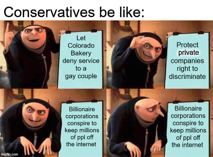 private | image tagged in gru's plan,discrimination,internet,conservatives | made w/ Imgflip meme maker