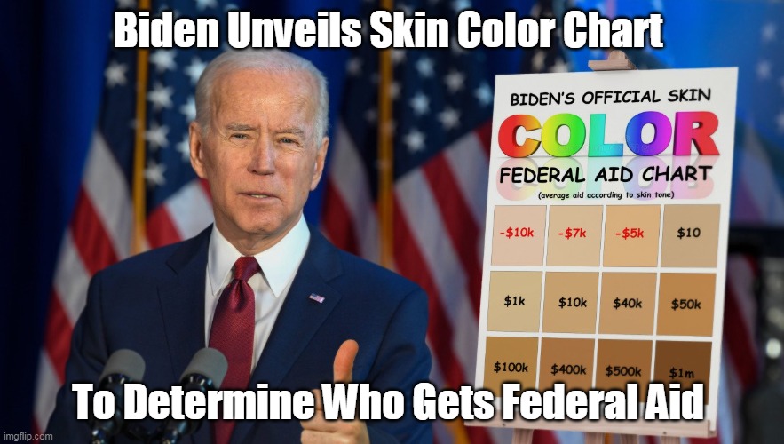 Federal Aide Chart | Biden Unveils Skin Color Chart; To Determine Who Gets Federal Aid | image tagged in memes | made w/ Imgflip meme maker