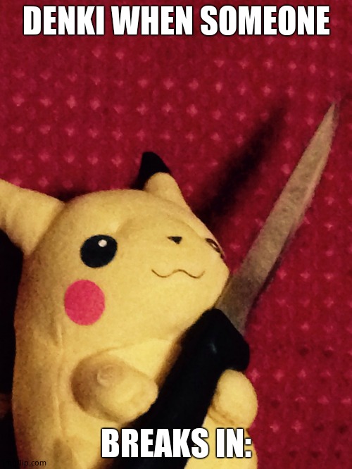PIKACHU learned STAB! | DENKI WHEN SOMEONE; BREAKS IN: | image tagged in pikachu learned stab | made w/ Imgflip meme maker