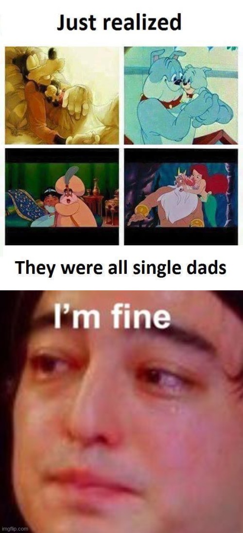 I am fine. | image tagged in crying,disney,cartoons | made w/ Imgflip meme maker