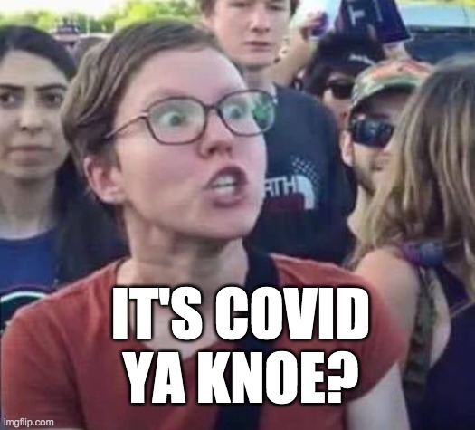 Angry Liberal | IT'S COVID
YA KNOE? | image tagged in angry liberal | made w/ Imgflip meme maker