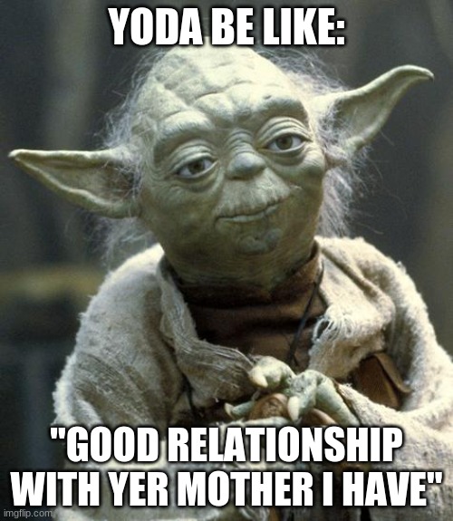 savage yoda | YODA BE LIKE:; "GOOD RELATIONSHIP WITH YER MOTHER I HAVE" | image tagged in yoda | made w/ Imgflip meme maker