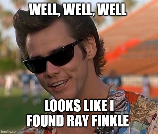 Ace Ventura | WELL, WELL, WELL LOOKS LIKE I FOUND RAY FINKLE | image tagged in ace ventura | made w/ Imgflip meme maker