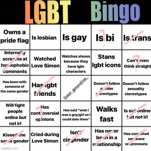 Welp, here's mine | image tagged in lgbtq bingo | made w/ Imgflip meme maker