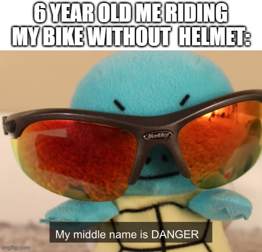 my middle name is danger | 6 YEAR OLD ME RIDING MY BIKE WITHOUT  HELMET: | image tagged in my middle name is danger | made w/ Imgflip meme maker