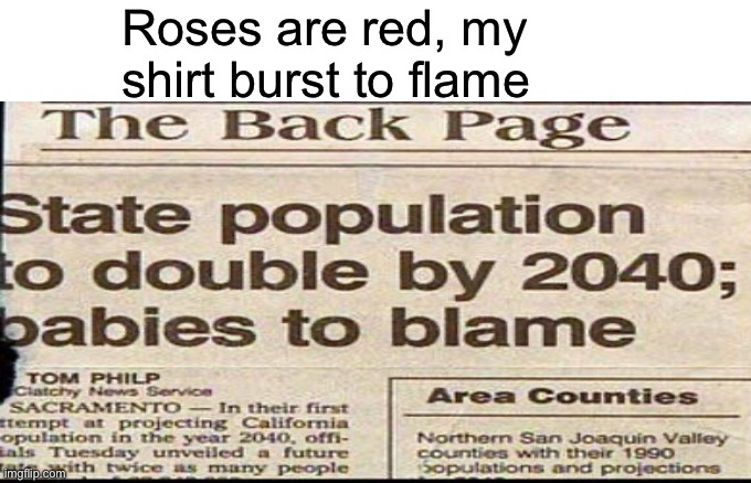 Babie | Roses are red, my shirt burst to flame | image tagged in roses are red | made w/ Imgflip meme maker