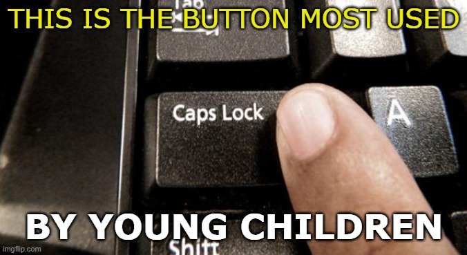 Caps Lock | THIS IS THE BUTTON MOST USED; BY YOUNG CHILDREN | image tagged in caps lock | made w/ Imgflip meme maker