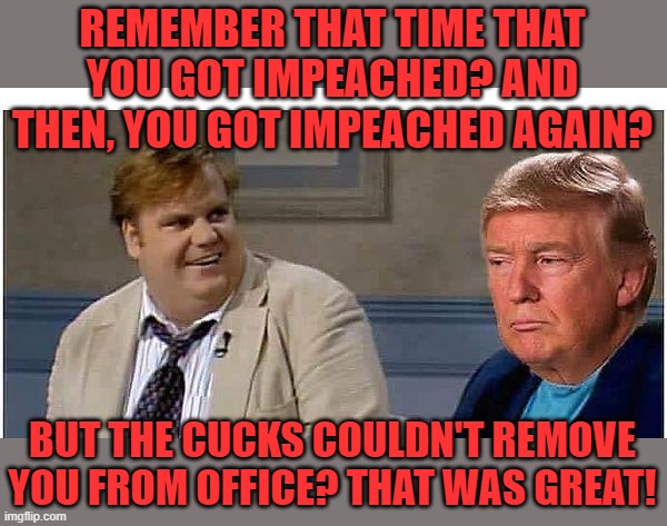 Remember that time | REMEMBER THAT TIME THAT YOU GOT IMPEACHED? AND THEN, YOU GOT IMPEACHED AGAIN? BUT THE CUCKS COULDN'T REMOVE YOU FROM OFFICE? THAT WAS GREAT! | image tagged in remember that time | made w/ Imgflip meme maker