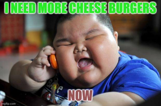 Fat Kid | I NEED MORE CHEESE BURGERS; NOW | image tagged in fat kid | made w/ Imgflip meme maker