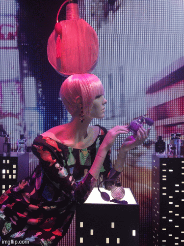 Marlene the MultitasKer | image tagged in fashion,mary katrantzou,window design,bloomingdales,brian einersen | made w/ Imgflip images-to-gif maker