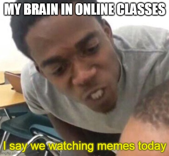 Watch memes with me. |  MY BRAIN IN ONLINE CLASSES; I say we watching memes today | image tagged in i say we _____ today,online,classes,brain,memes,watch | made w/ Imgflip meme maker