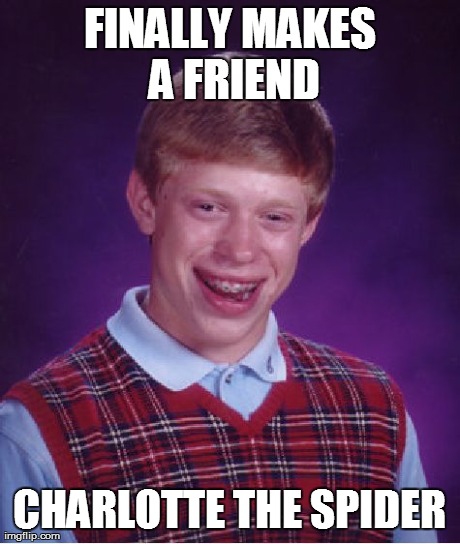 Bad Luck Brian Meme | FINALLY MAKES A FRIEND CHARLOTTE THE SPIDER | image tagged in memes,bad luck brian | made w/ Imgflip meme maker