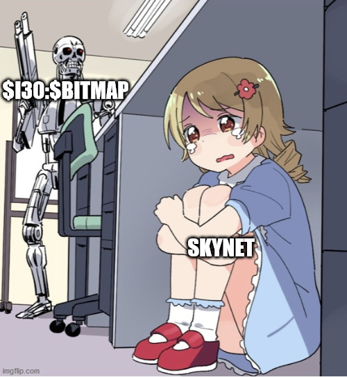 Skynet destroyer | $I30:$BITMAP; SKYNET | image tagged in anime girl hiding from terminator | made w/ Imgflip meme maker