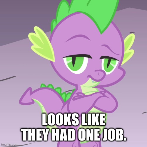 Disappointed Spike (MLP) | LOOKS LIKE THEY HAD ONE JOB. | image tagged in disappointed spike mlp | made w/ Imgflip meme maker