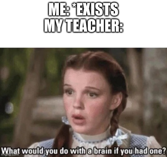 What would you do with a brain if you had one? | ME: *EXISTS
MY TEACHER: | image tagged in what would you do with a brain if you had one | made w/ Imgflip meme maker
