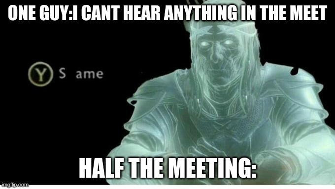 this happened January 3rd-Febuary 29th | ONE GUY:I CANT HEAR ANYTHING IN THE MEET; HALF THE MEETING: | image tagged in same | made w/ Imgflip meme maker