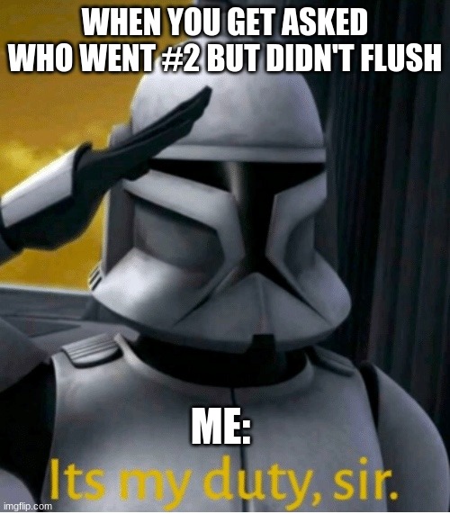 It is my duty, sir | WHEN YOU GET ASKED WHO WENT #2 BUT DIDN'T FLUSH; ME: | image tagged in it is my duty sir | made w/ Imgflip meme maker
