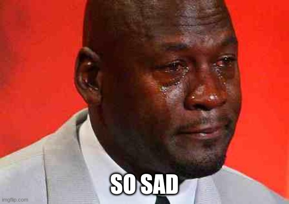 crying michael jordan | SO SAD | image tagged in crying michael jordan | made w/ Imgflip meme maker