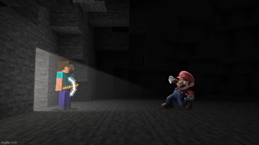 Mario in minecraft cave | image tagged in mario in minecraft cave | made w/ Imgflip meme maker