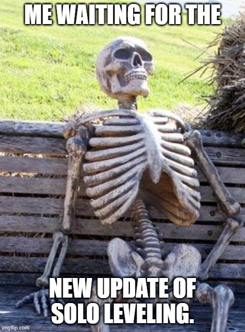 Solo Leveling Meme | ME WAITING FOR THE; NEW UPDATE OF SOLO LEVELING. | image tagged in memes,waiting skeleton | made w/ Imgflip meme maker