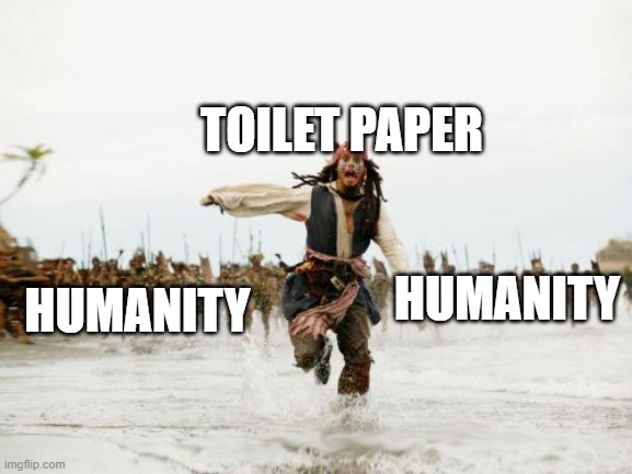 Jack Sparrow Being Chased Meme | TOILET PAPER; HUMANITY; HUMANITY | image tagged in memes,jack sparrow being chased | made w/ Imgflip meme maker
