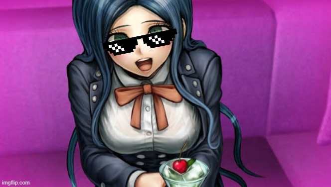 Tsumugi except with a change of glasses | image tagged in danganronpa,anime glasses | made w/ Imgflip meme maker