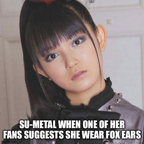 That's a no | SU-METAL WHEN ONE OF HER FANS SUGGESTS SHE WEAR FOX EARS | image tagged in suzuka nakamoto | made w/ Imgflip meme maker