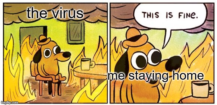 ye | the virus; me staying home | image tagged in memes,this is fine | made w/ Imgflip meme maker