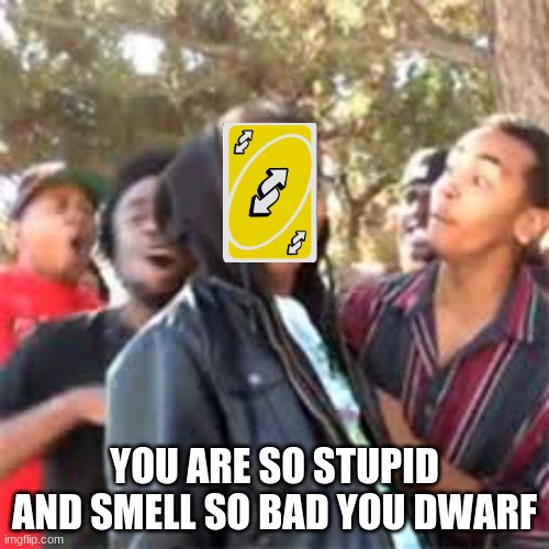 NO U | YOU ARE SO STUPID AND SMELL SO BAD YOU DWARF | image tagged in black boy roast | made w/ Imgflip meme maker