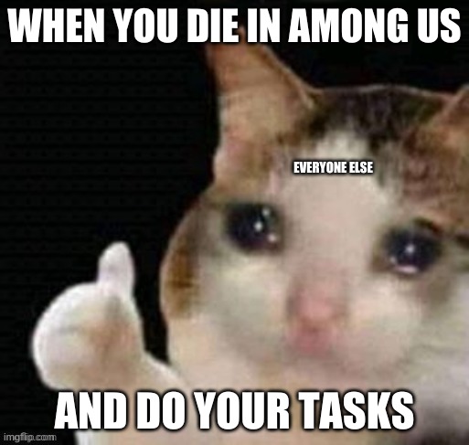 WHEN YOU DIE IN AMONG US; EVERYONE ELSE; AND DO YOUR TASKS | image tagged in thumps up cat | made w/ Imgflip meme maker
