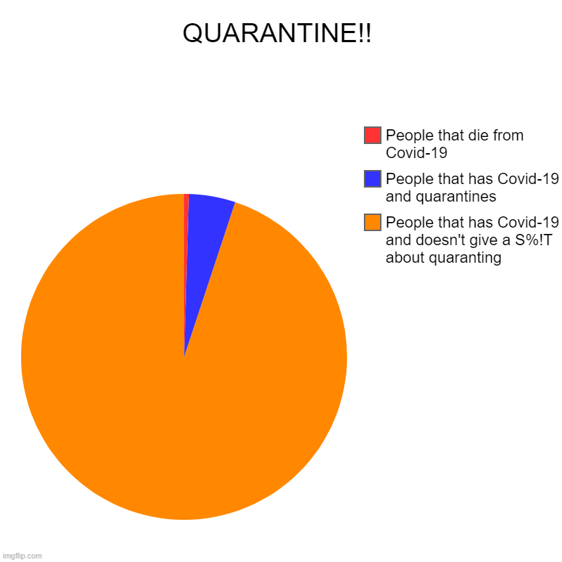 QUARANTINE AND THEN COVID WILL BE OVER!! | QUARANTINE!! | People that has Covid-19 and doesn't give a S%!T about quaranting, People that has Covid-19 and quarantines, People that die  | image tagged in charts,pie charts | made w/ Imgflip chart maker