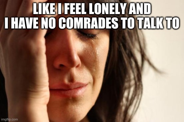 does any one want vodka? | LIKE I FEEL LONELY AND I HAVE NO COMRADES TO TALK TO | image tagged in memes,first world problems | made w/ Imgflip meme maker