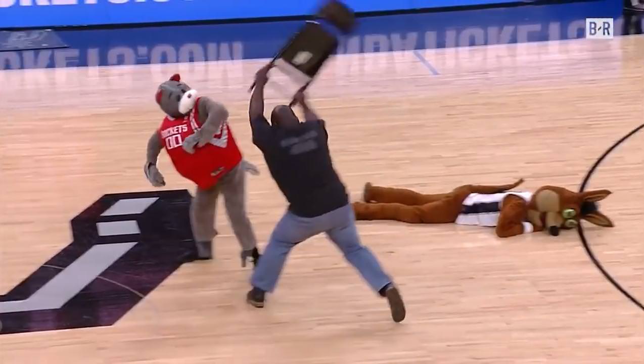 Guy hitting mascot with chair Blank Meme Template