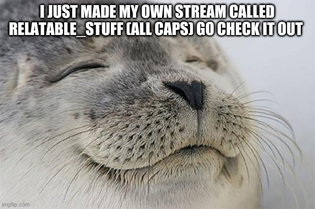 go follow it!!!!!!!!!!!! | I JUST MADE MY OWN STREAM CALLED RELATABLE_STUFF (ALL CAPS) GO CHECK IT OUT | image tagged in memes,satisfied seal | made w/ Imgflip meme maker