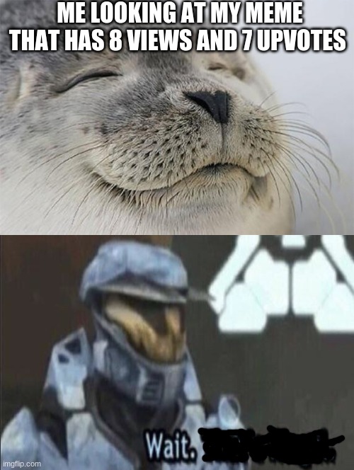 ME LOOKING AT MY MEME THAT HAS 8 VIEWS AND 7 UPVOTES | image tagged in memes,satisfied seal | made w/ Imgflip meme maker